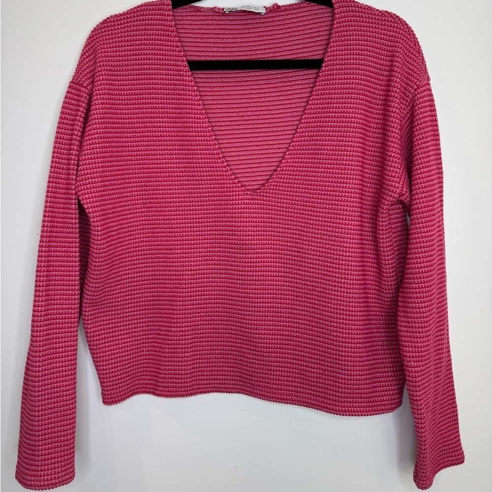 Zara Vibrant two tones Pink red V-Neck Sweater size small